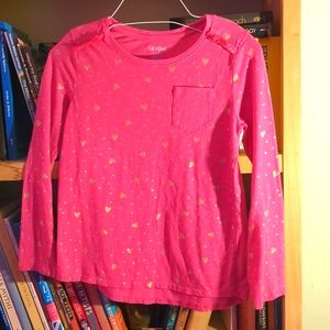 Cat & Jack pink long sleeved girls t-shirt size 10-12 with gold hearts 💛
